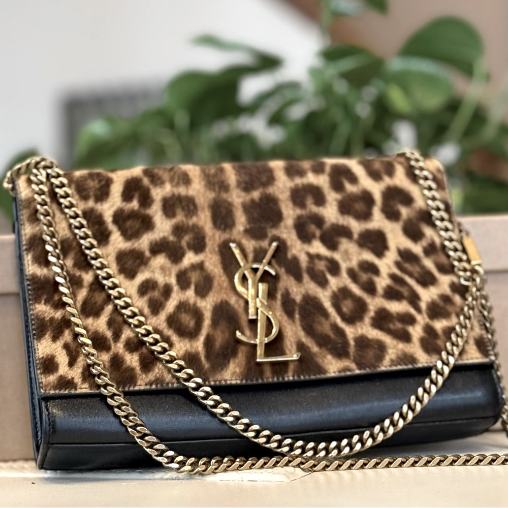 RARE! YSL Saint Laurent Animal Print Calf Fur Medium Leather shoulder bag!